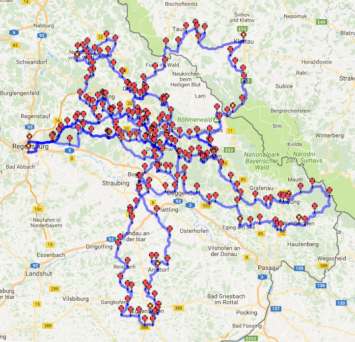 Überblick über alle Hauptrouten zum 4. Nuda Treffen 2017<br />Wem davon schwindelig wird, sollte besser nicht zum Treffen kommen :-)